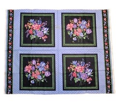 Purple Floral Print 4 Pillow Top Panels 46″ 35″ Fabric Sewing