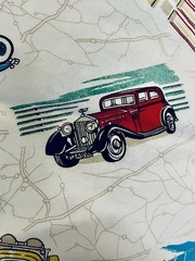VTG Novelty Antique Cars Tossed on Map Detail by Princess Fabric # 309 BTHY