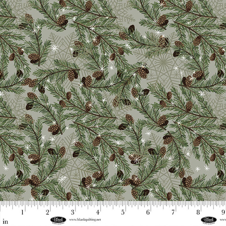 Chill Factor Pine cones Pine needles Olive Flannel Fabric