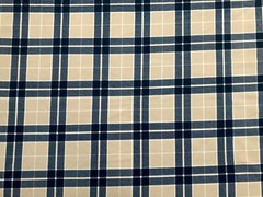 Techno Crepe Fabric-Beige Navy Blue Plaid-TCRP07-Sold by the Yard