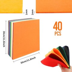 40PCS 12 x 12”(30 X 30cm), 2mm Thick Stiff Felt Fabric Sheets Assorted Colour…