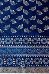 Ajt TIAN CHENG Fabric-Boho-Hippie Blue Fan Print Double Border Cotton- 1.5 YARDS