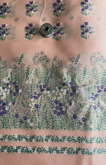 Peach with Purple Flowers by the piece, 56” wide by 2 yds 8” long, Polyester ?