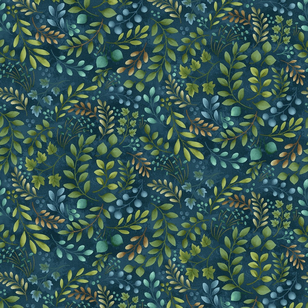 Garden Symphony Teal Leaves by Jan Mott From Henry Glass 44″ Wide BTY