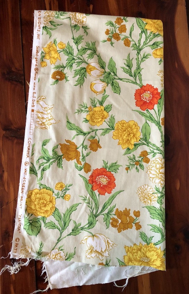 Vintage COHAMA Vat Screen Print Fabric Remnant 44”L x 20”W Felicia Floral Green