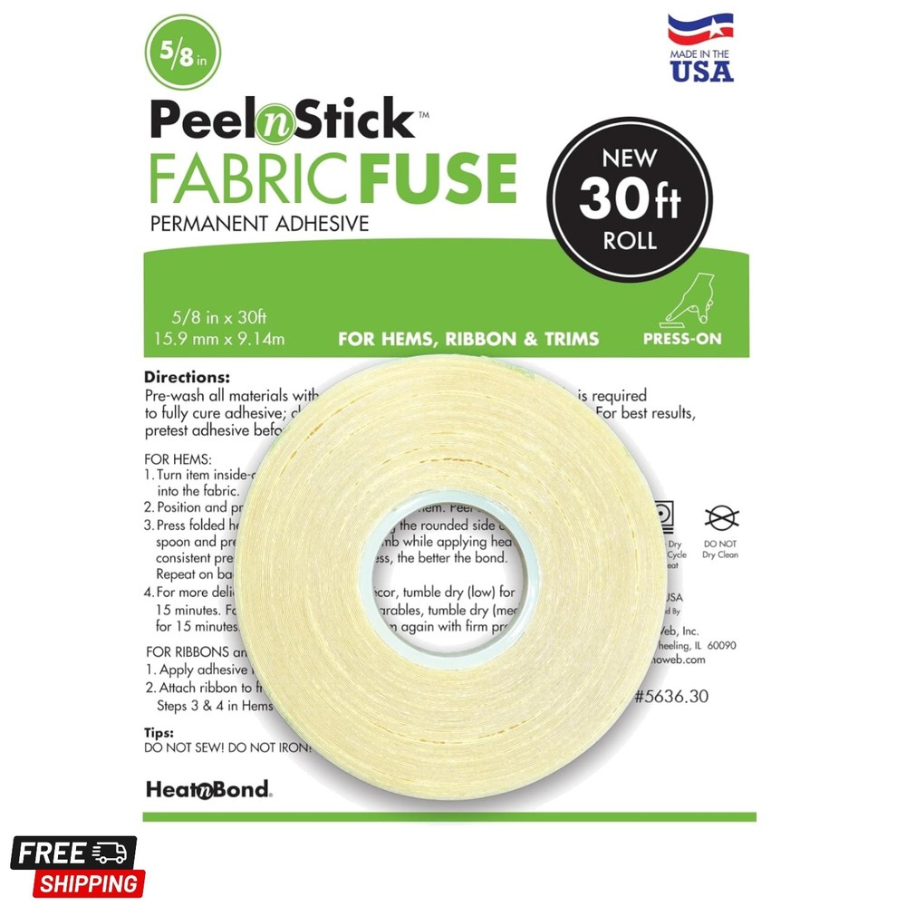 PeelnStick Fabric Fuse Hem Tape – Double Sided Fabric Adhesive – No-Sew, No-I…
