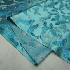 Light Blue Satin Silky Fabric Butterfly Printed 115cm Wide for Dress Sewing DIY