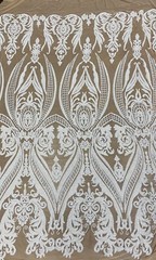 Ivory Victorian Egg/Tulip, Big Print, Sequin, 4-way Stretch, Fabric 55″