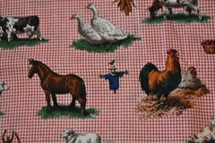 By 1/2 Yd, Farm Animals on Red & Cream Gingham Quilt Cotton, Cranston, P40
