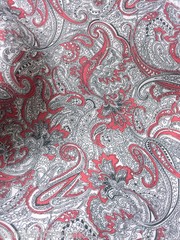 Paisley Print NON-STATIC Viscose Satin Feel Material Fabric BTY – Burgundy Ivory