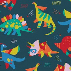 Cartoon Dinosaur Navy Cotton Quilting Fabric by the Yard 43″ x 36″ Children’s