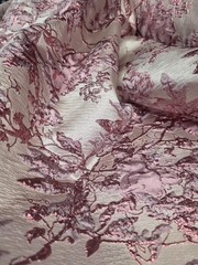 Fabric Sold By The Yard Pink Metallic Floral Flowers Brocade For Dress Upholster