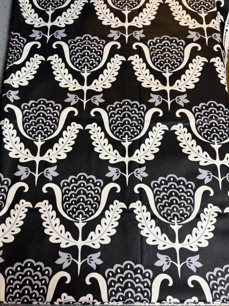 Fabric Lot 3 Yd 54 W Waverly Garden Party “One Wish” Floral Damask Black White