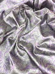 Paisley Print NON-STATIC Viscose Satin Feel Material Fabric BTY -Purple Gray
