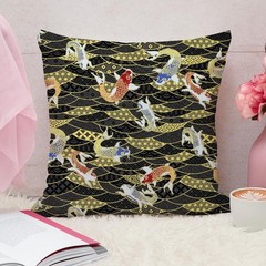 Japanese Fabric Squares 6 Pcs, 6 Different Black Wrapping Cloth Fish Floral R…