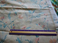 Polyester cotton blend drapery weight fabric-3 yds 9″x 44″-peach & aqua on beige
