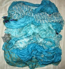 BBI LOT PURE SILK Antique Vintage Sari REMNANT Fabrics 100 GRAMS AQUA TURQUOISE