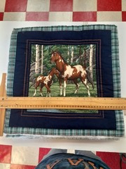 PRINTED PADDED PILLOWS TOPS or QUILT BLOCKS- 17″×17″ LOT OF (6) HORSES PUPPIES