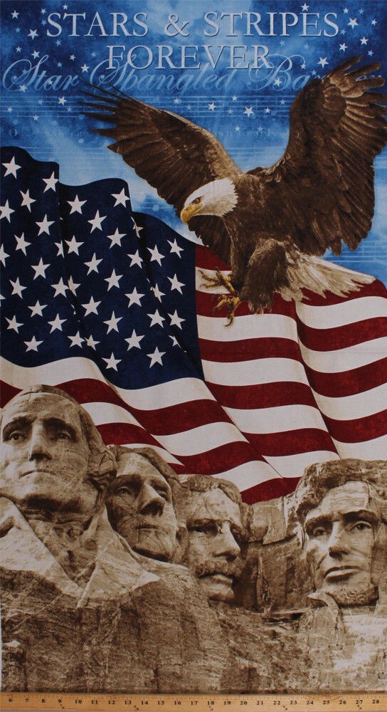 23.5″ X 44″ Panel Mount Rushmore American Flag Eagle Cotton Fabric Panel D371.28