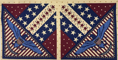 Patriotic United We Stand Red Tan Eagle Stars Stripes Fabric Panel 42″x23″ #69