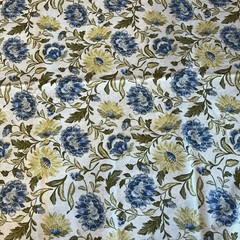 Monticello Cream Blue Yellow Floral Blooms Flower Sprigs Jinny Beyer 1.5 Yards
