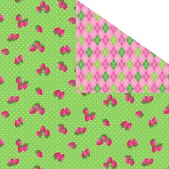 Pre-Quilted Double Sided w/ Batting Strawberries Argyle Green Cotton Fabric Bty
