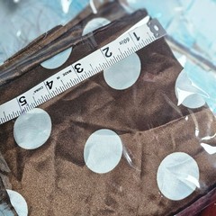 Brown & Light Blue Polka Dot Satin Fabric Remnant 23″ x 48″ Shiny Finish Sewing
