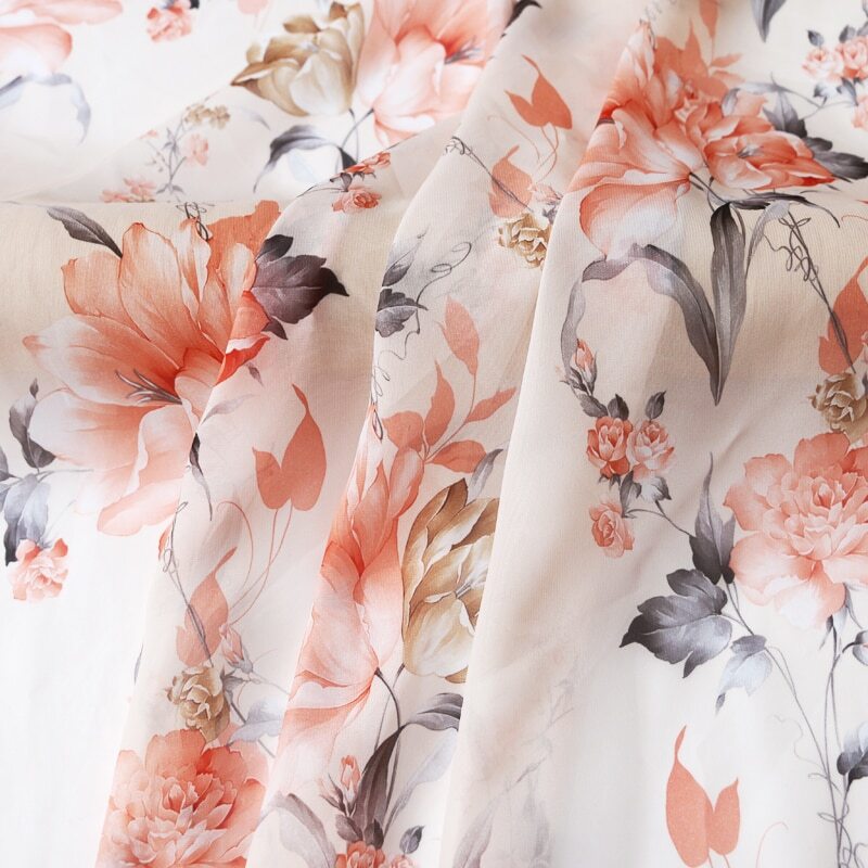 1 yard X 1.48 meter Floral Chiffon Fabric Soft Dress Skirt Hanfu Material Fresh
