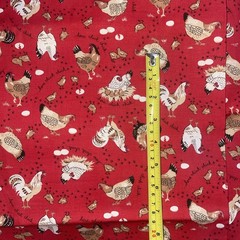VTG 1993 Fabric Traditions Red Chicken Hens Eggs Farm Chickens 184”x44” 5+ Yds