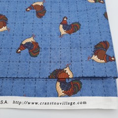 Cranston Print Works Chickens Blue Cotton Fabric 19 x 44 Inch Piece New Unwashed