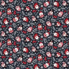 1/2 Yard Flannel – Snow Crew Flannel | Black Snowman Faces by Henry Glass
