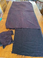 BEUTIFUL FRENCH 100% SILK WOOL BLACK AND RED CHECKERED SHIMMERING FABRIC