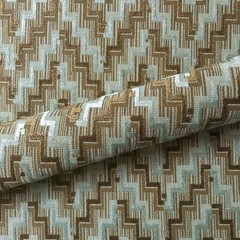 Pale Blue and Brown Mid Century Geometric Velvet Cut Upholstery Fabric 56″
