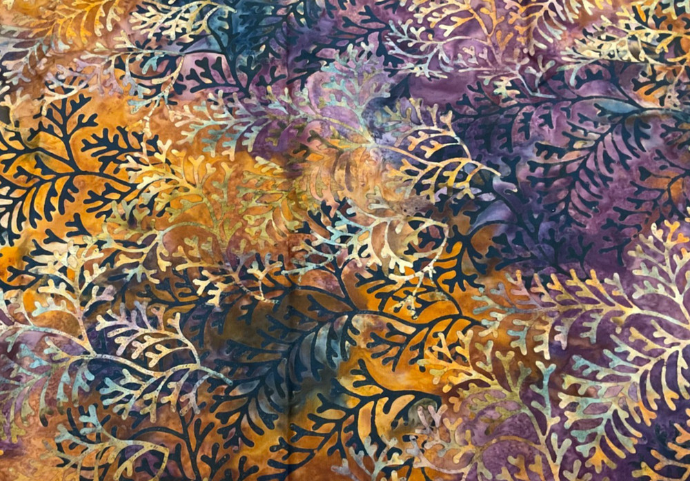 BROWN, BLUE, GOLD & PURPLE COTTON BATIK– 5/8 YARD