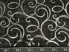 Tina Scrap 9″x21″ Black Silver Elegant Swirl Spiral Metallic Foil COTTON Fabric