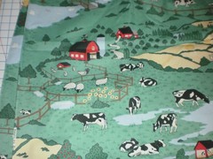 Vintage WAMSUTTA Fabric Country Farm Red Barns Cows Chickens cotton 2.66 Yards