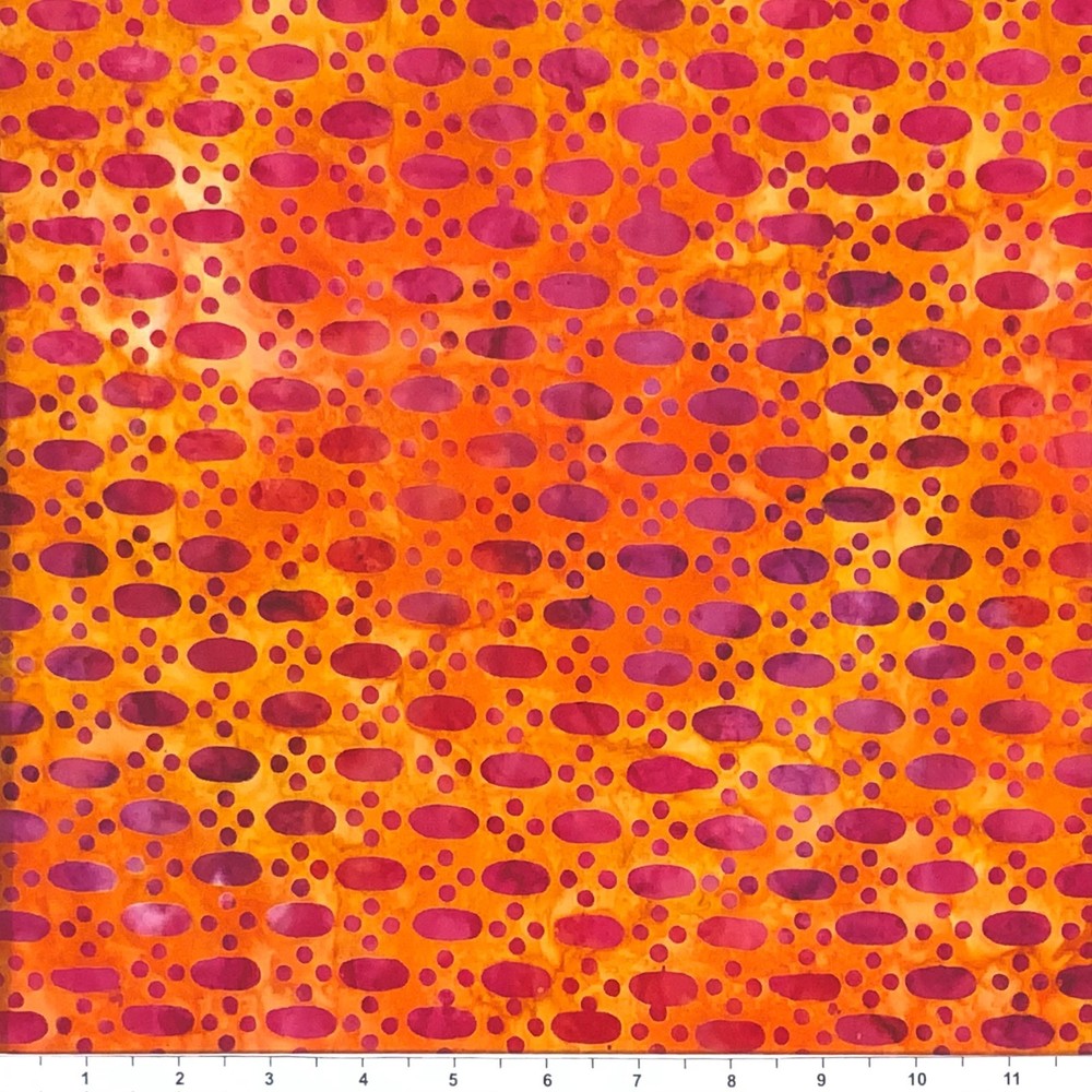 1 Yard Cut of Lunn Fabric Ovals & Dots Batik 100% Cotton 1926 Flame Orange Red