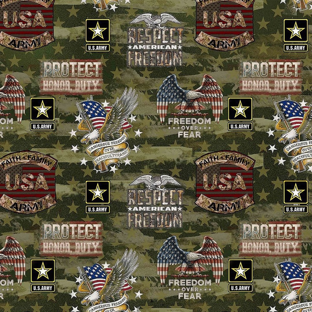 United States Army Cotton Fabric Camo Flags- Quilting Cotton Fabric-