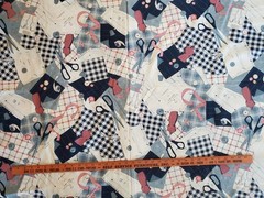 Fabric Traditions Sewing Notions Cotton Fabric BTY 1993 Patterns Buttons Scissor