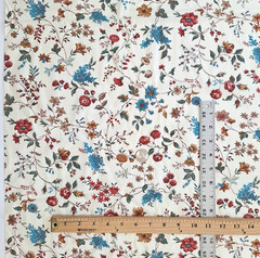 Flowers Vines Red Teal On Cream Chintz Joan Kessler Concord Cotton Fabric 2.5 YD