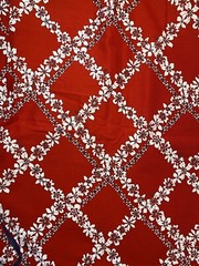 Vtg Jo Ann Cotton Floral Fabric 1-7/8 Yd. Red White Orchid Lei Hawaiian New