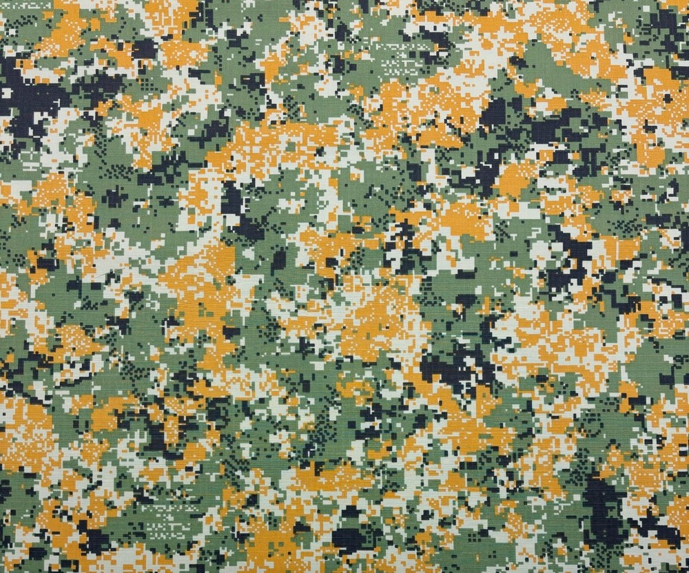 DIGITAL CAMO ORANGE GREEN NY/CO RIPSTOP APPAREL FABRIC BY 1/2(0.5) YARD 66″W