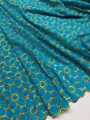 Turquoise Blue Gold Voile Lace| Gold Floral Lace Embroidery| Sold by 5 Yards.