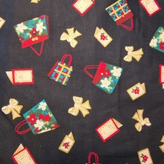 Christmas “Purses & Bows & Cards” on Black Cotton Quilting Fabric