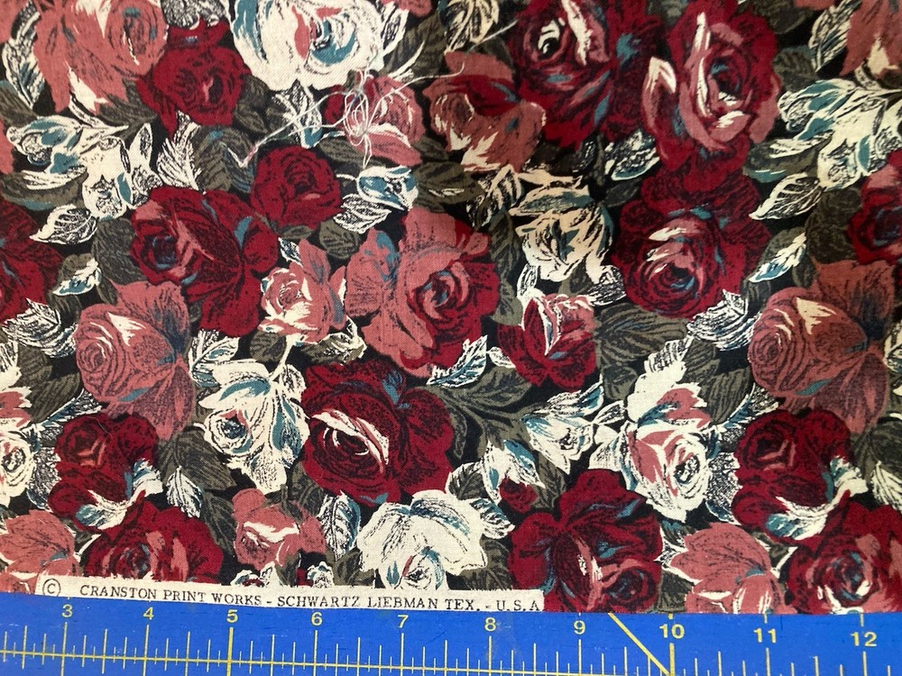 3/4 + Yards Rose Collage Fabric In Maroon/Mauve/Greys By Cranston 2 Pieces