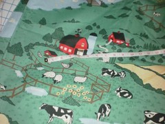 Vintage WAMSUTTA Fabric Country Farm Red Barns Cows Chickens cotton 2.66 Yards