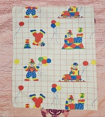 Vintage 1985 D.M. Inc. Circus Clowns, Balloons, Grid Fabric