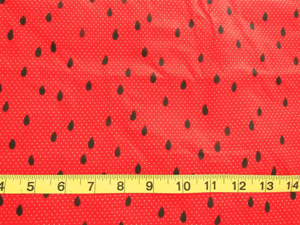1 yd Cotton Fabric Watermelon Design Red with Seeds & Tiny White Dots