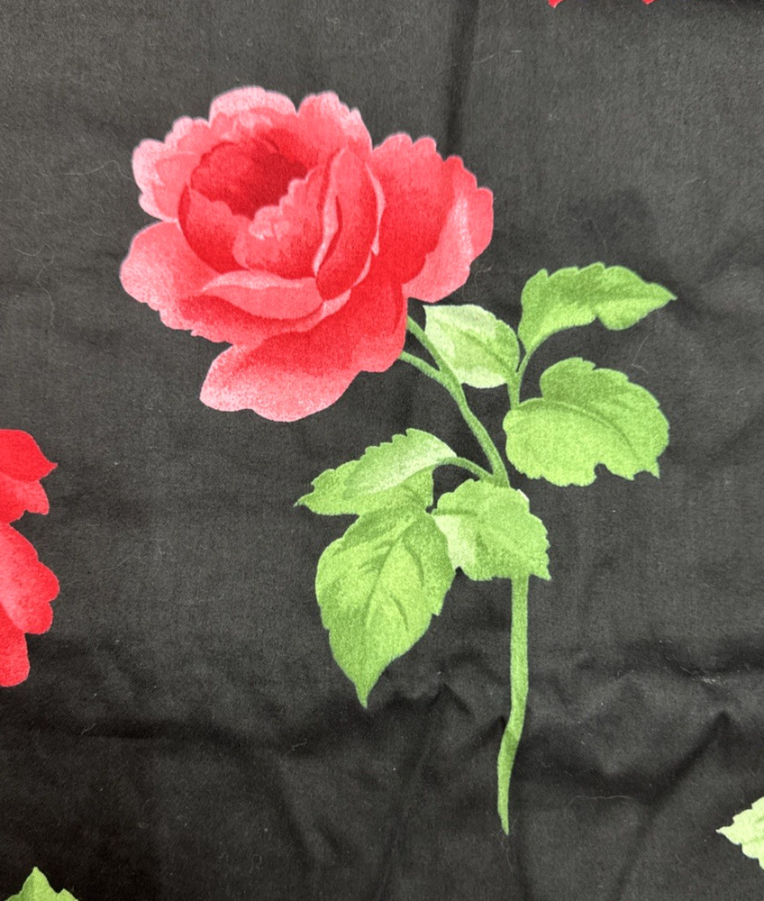 Red Green Large Scale Rose Floral Black Sateen Fabric Gertie BTHY #61