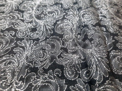 BTY Antonella 7268 Hoffman Fabric Black w/Metallic Silver Ornate Design Cotton